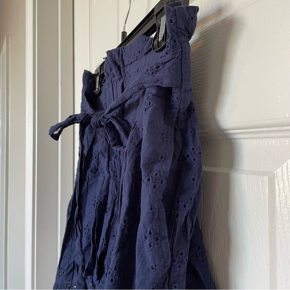 Mi Ami Navy Blue Eyelet Lace 100% Cotton Paper Bag Shorts Size Medium - Picture 3 of 6